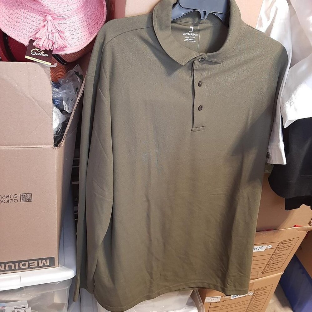 NEW ! Joymasar  Golf Polo Shirt For Men Long Sleeve Dark Green Size 3XL